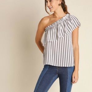 Umgee One Shoulder Striped Ruffle Top Size Medium